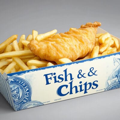 Custom Fish And Chips Boxes Matte Laminated