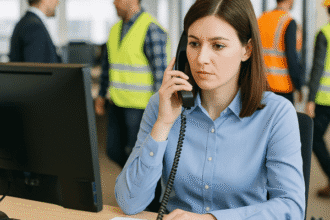 office-admin-assistant-coordinating-contractor-accommodation