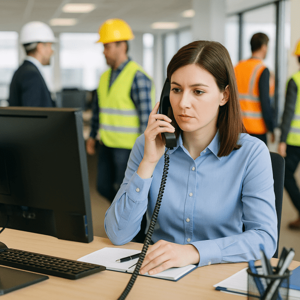 office-admin-assistant-coordinating-contractor-accommodation